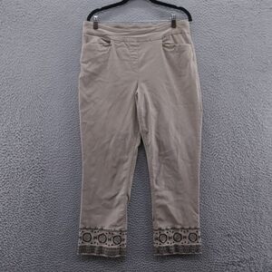 Slim Sation Womens Straight Ankle‎ Pants 14 Brown Embroidered Hem Pull On